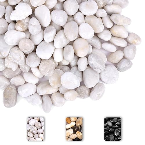 GRISUN Rocas blancas de río de 15 libras para paisajismo, guijarros pulidos para macetero, maceta, jarrones, pecera, grava, decoración del hogar,