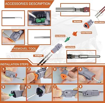 422 PCS Deutsch Connector Kit, 2 3 4 6 8 12 Pin Grey DT Connector | with Size 16 Solid Terminal Contacts(14-20AWG), Deutsch Connectors Removal Tool, Waterproof Automotive Electrical Connector