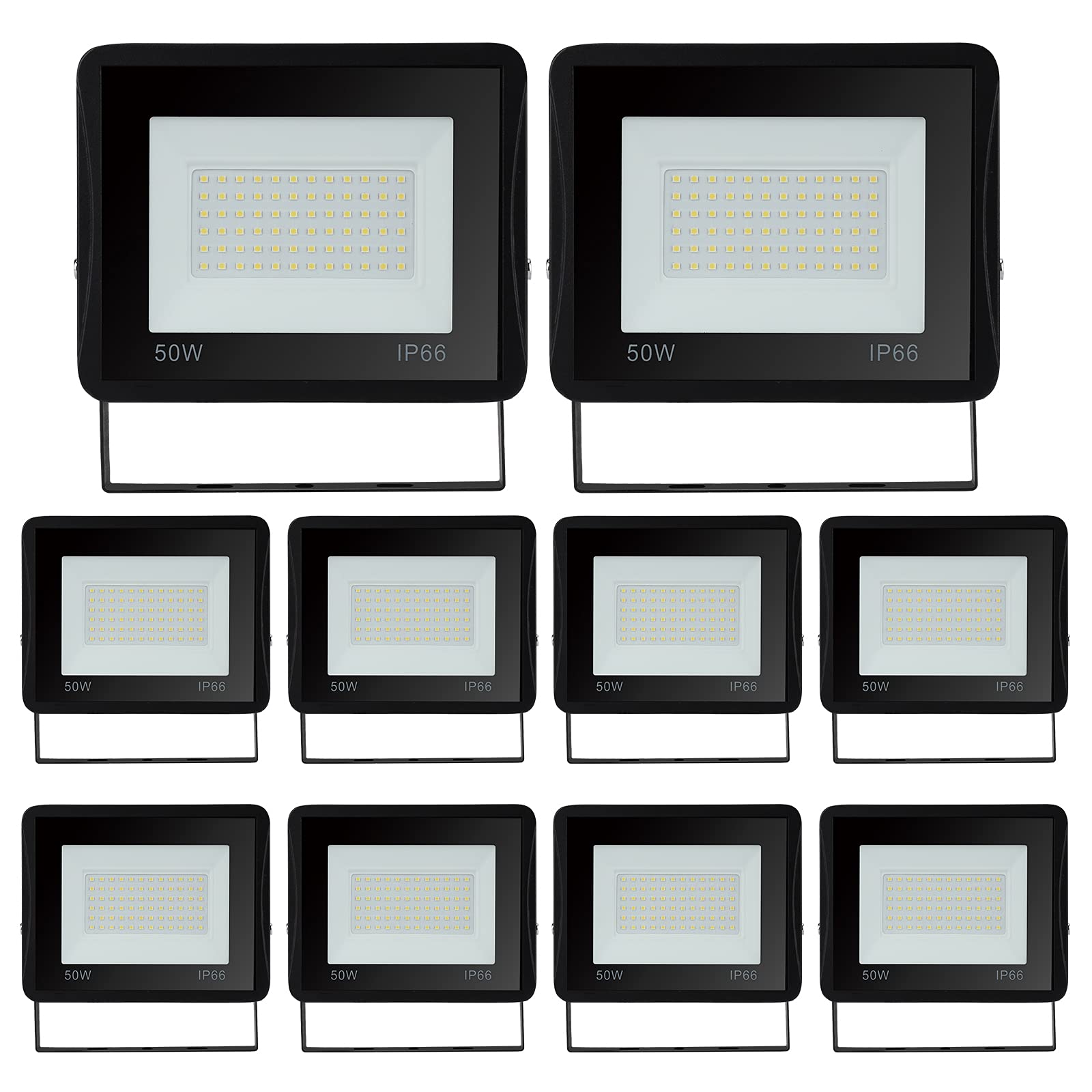 Focos LED 50W para exteriores, 4250lm, Proyectores LED, ángulo de haz de 120°, IP66, resistente al agua, 3000 K blanco cálido, iluminación de seguridad para terraza, campo deportivo, 10 piezas