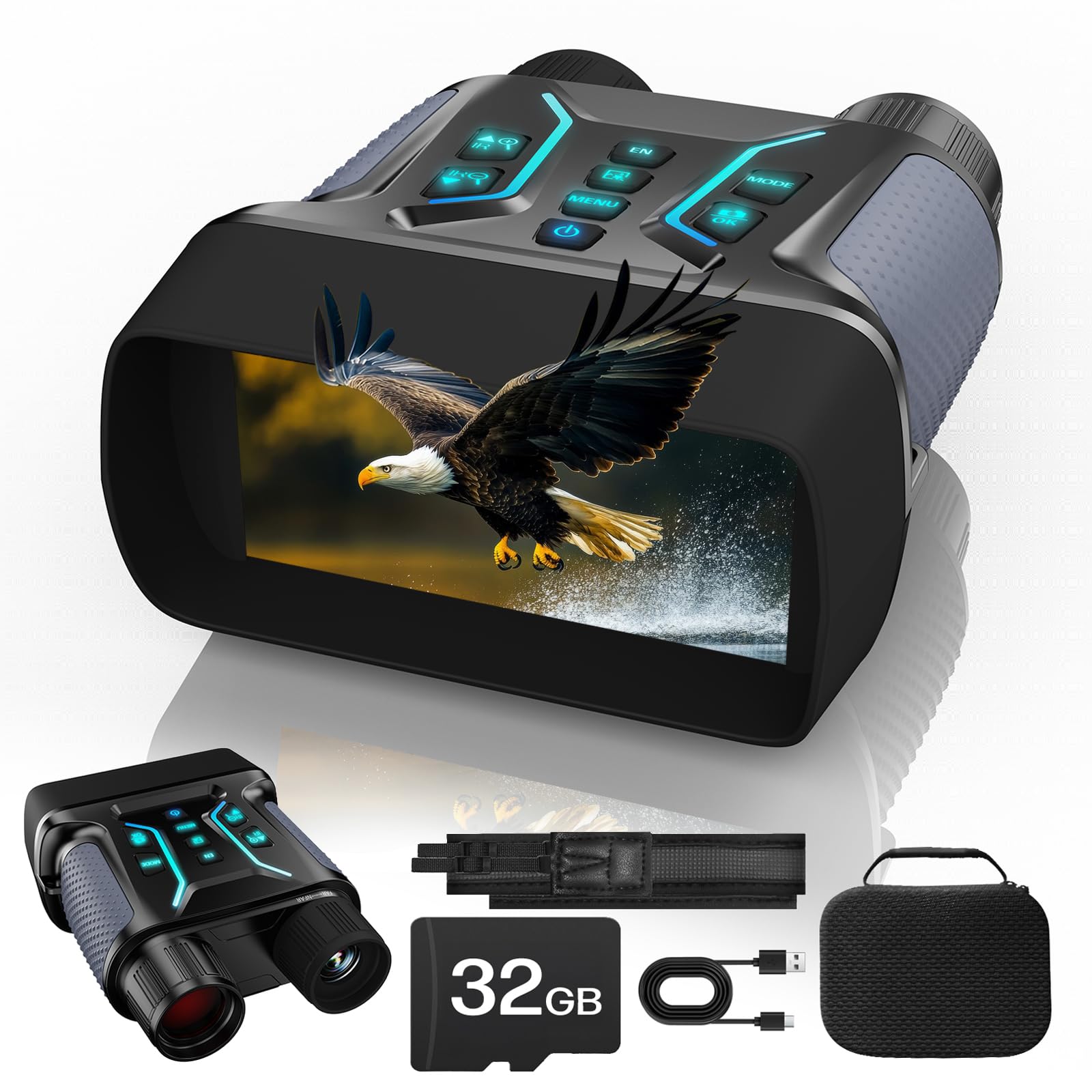 Binocolo Visione Notturna 4K, 36 MP Visore Notturno con Zoom Digitale 8X, Ricaricabile 4500mAh, Display HD da 4,5", Scheda 32GB Carta, 7-Livelli Visione Infrarossa, Perfetto per Campeggio