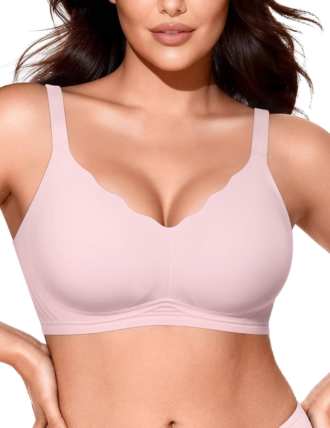 Vertvie Women Seamless Jelly Bras No Underwire Supportive Wireless Push Up Full Coverage Bralette Comfy Scalloped T-Shirt Bra