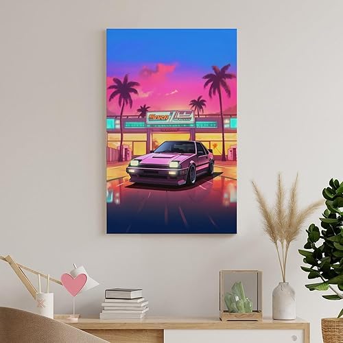 Miniatura 8 de Ae86 - Pósteres de neón Synthwave Retro Jdm para automóvil, para habitación, sala de estar, dormitorio, impresiones artísticas estéticas, decoración