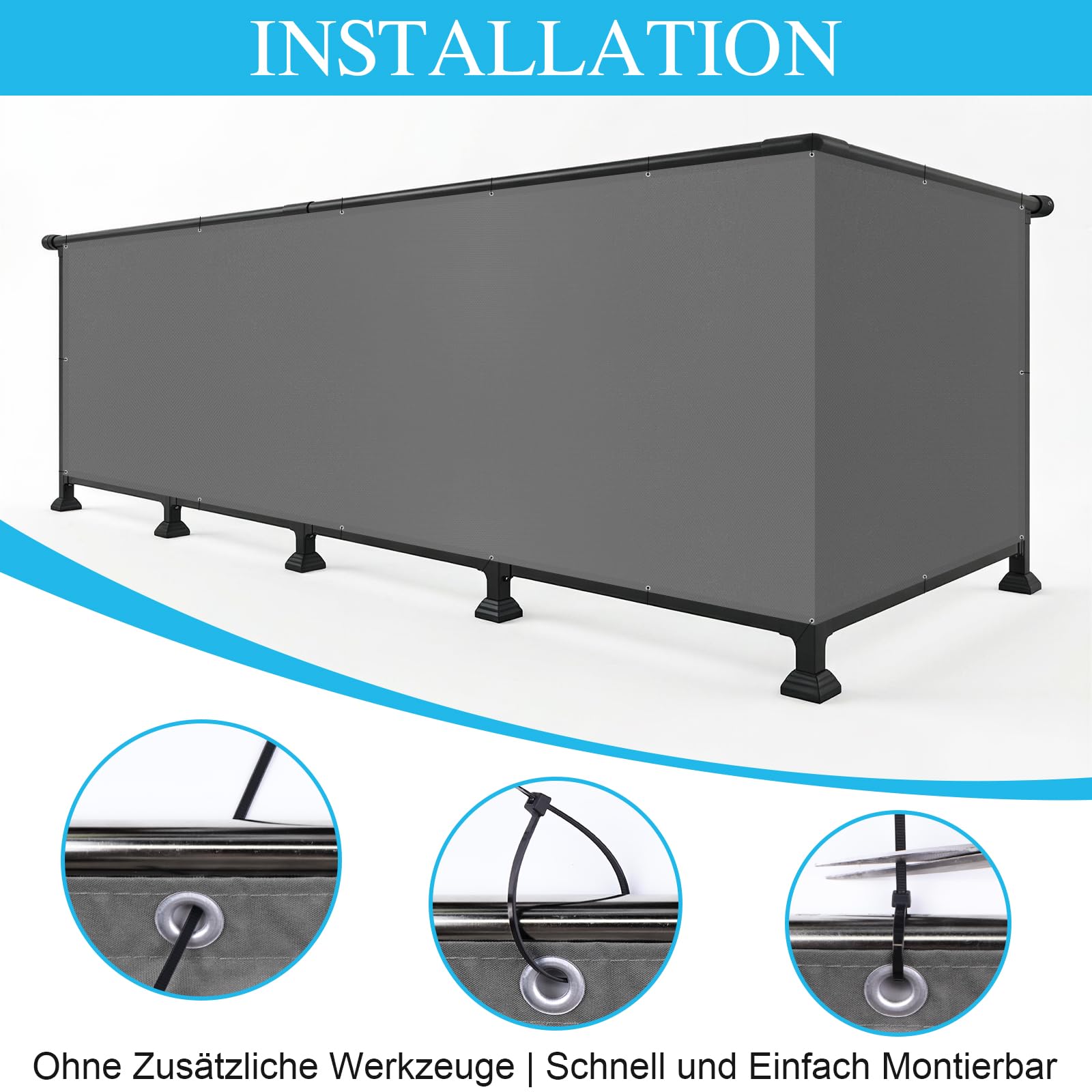 Amagenix Balkon Sichtschutz Wetterfest 100x500cm, Windfest Balkonverkleidung für Balkongeländer, Balkonumspannung mit Kabelbinder, Anthrazit