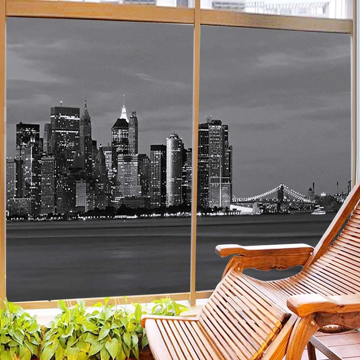 Grey Charcoal Window Privacy Film,Decorative Window Stickers,Vinyl Window Decals for Glass Door Heat Control Anti UV, Dramatic View Cityscape City Centre of Love Glass Films 31.5Wx55.1L-inch x2 Pcs