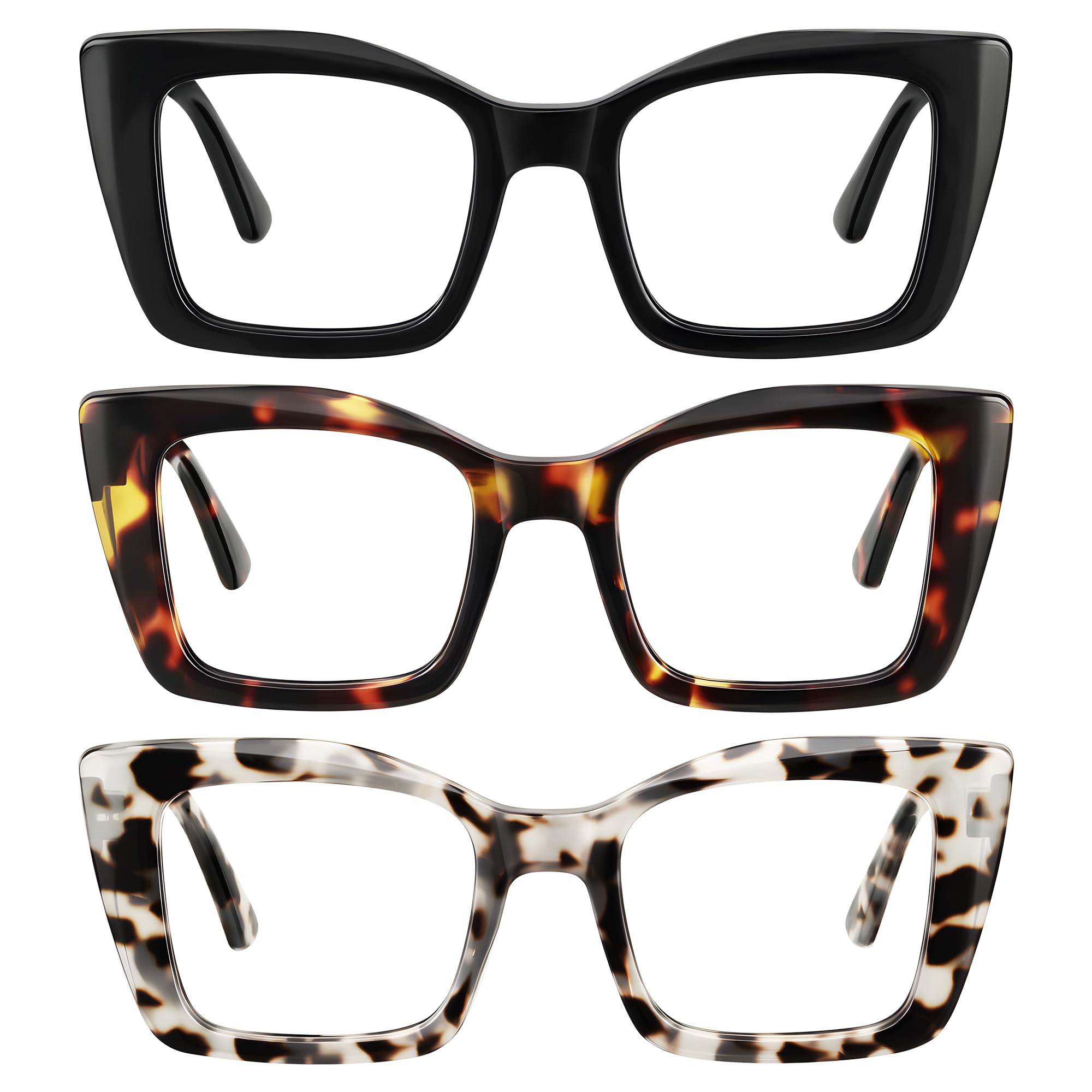 Photo 1 of kunchu 3 Pack Reading Glasses for Women Oversized Square Reading Glasses Blue Light Blocking Spring Hinge Readers(MIX,2.75x)