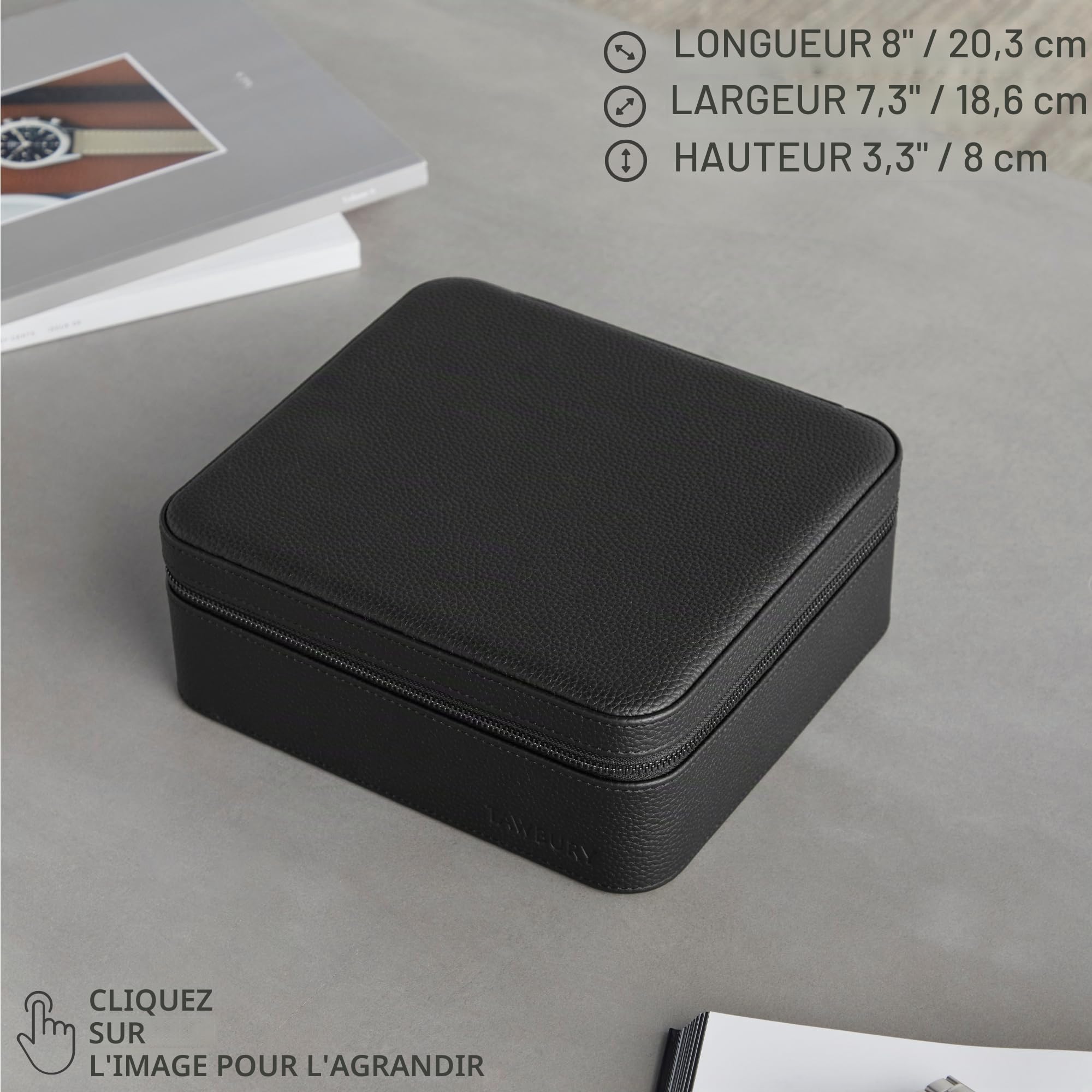 TAWBURY Boîte à Montre - Coffret en Cuir Véritable à 6 Compartiments en Grain Supérieur pour Homme & Femme avec Coussins Extra Larges pour Montres de Grande Taille - Rangement Portable pour Montre de