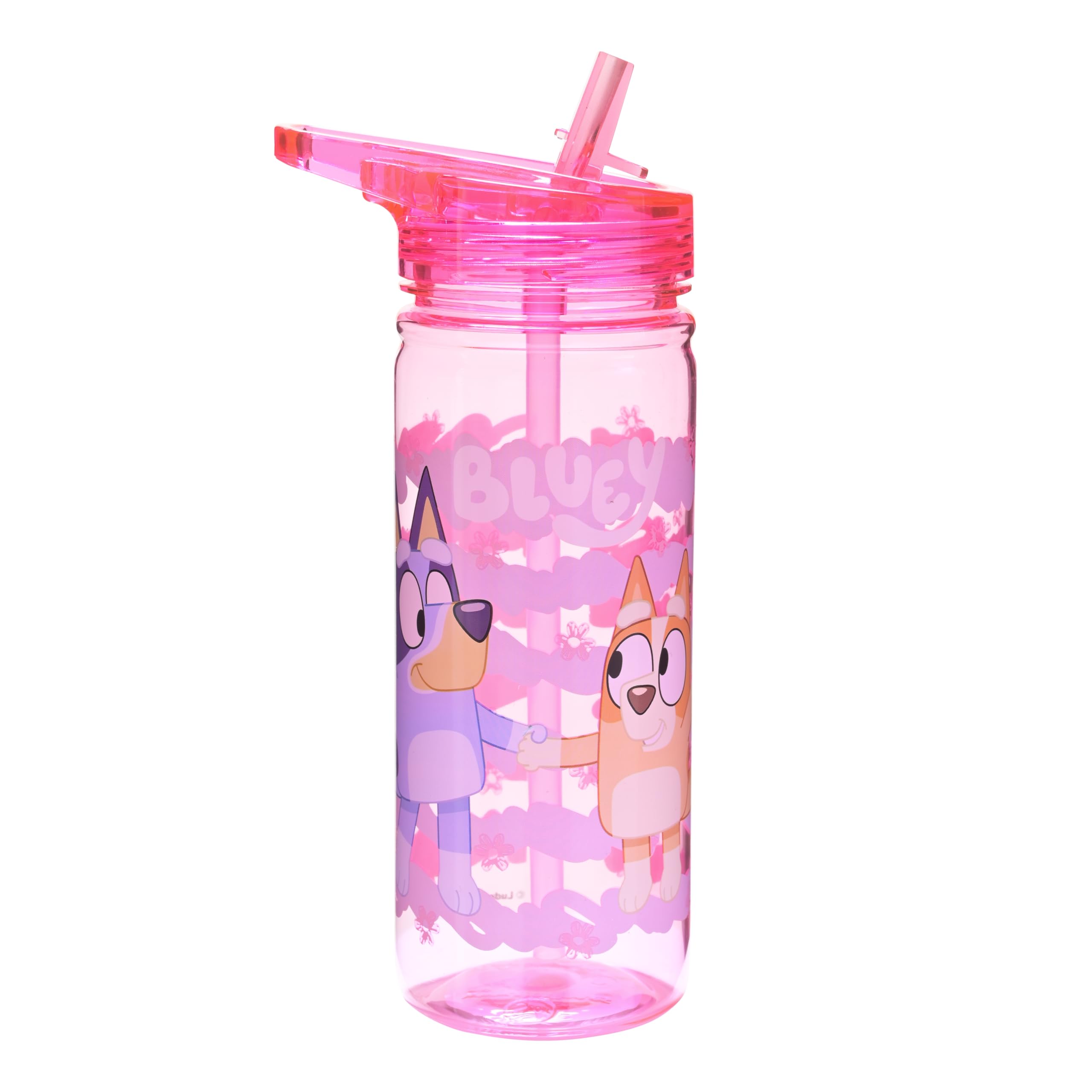 Bluey Girls Water Bottle 580ml with Carry Handle featuring and Bingo – BPA-Free Reusable Drink Bottle for School & Travel – Leak Resistant Flip Top (Pink)