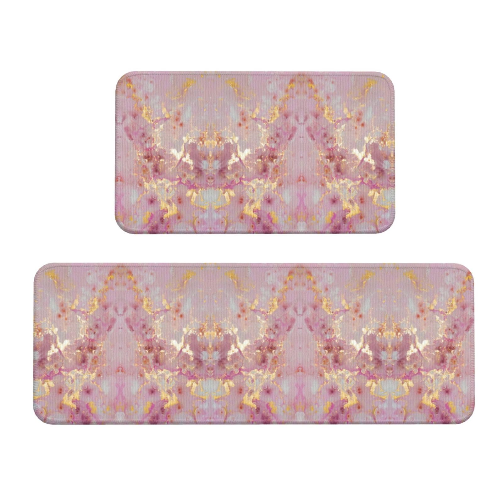 Tapis de sol antidérapants cuisine marbre rose lot de 2 protections de sol buanderie