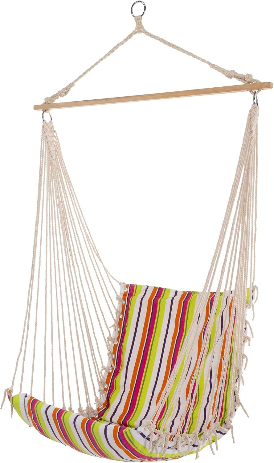 Castaway Living Hammock Chair, Hanging Rope Cushioned Swing with Quick Dry Fabric for Indoor & Outdoor Use - Gray and Black Stripe