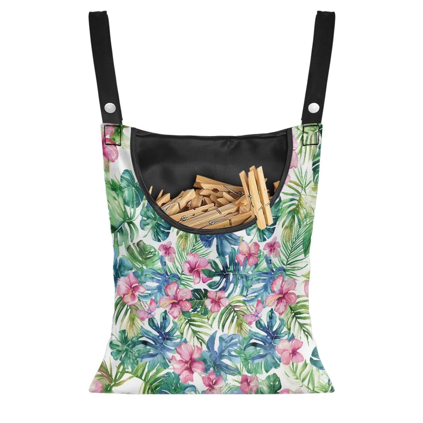 Buxolandt Clothes Peg Bags for Washing line Hibiscus Flower Print Waterproof Peg Bag with Shoulder Strap for Ease of Home Storage