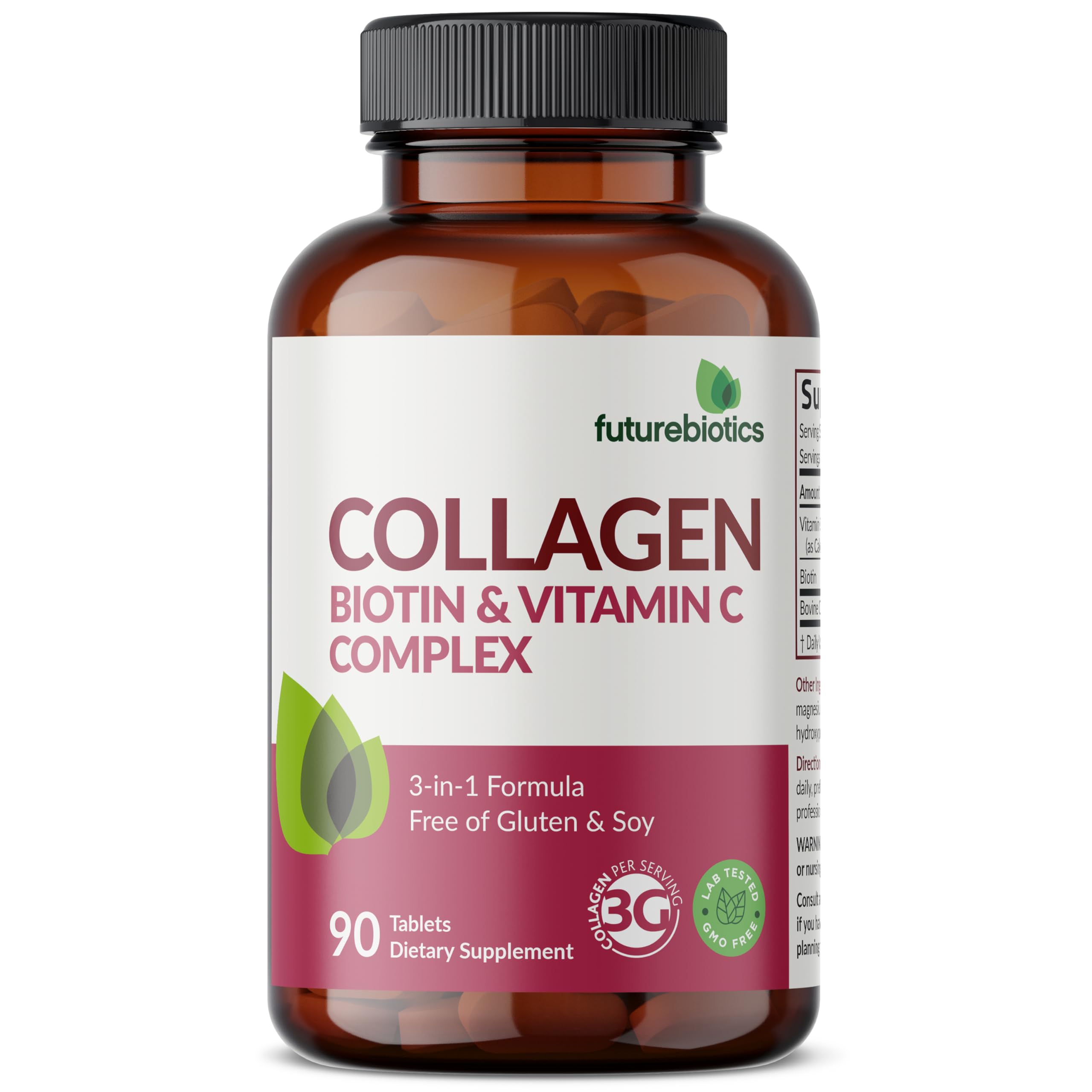 Futurebiotics Collagen Peptides with Biotin & Vitamin C Complex 3-in-1 Formula - for Hair, Skin & Nails Support, Non-GMO, 90 Tablets 90 Count (Pack of 1)