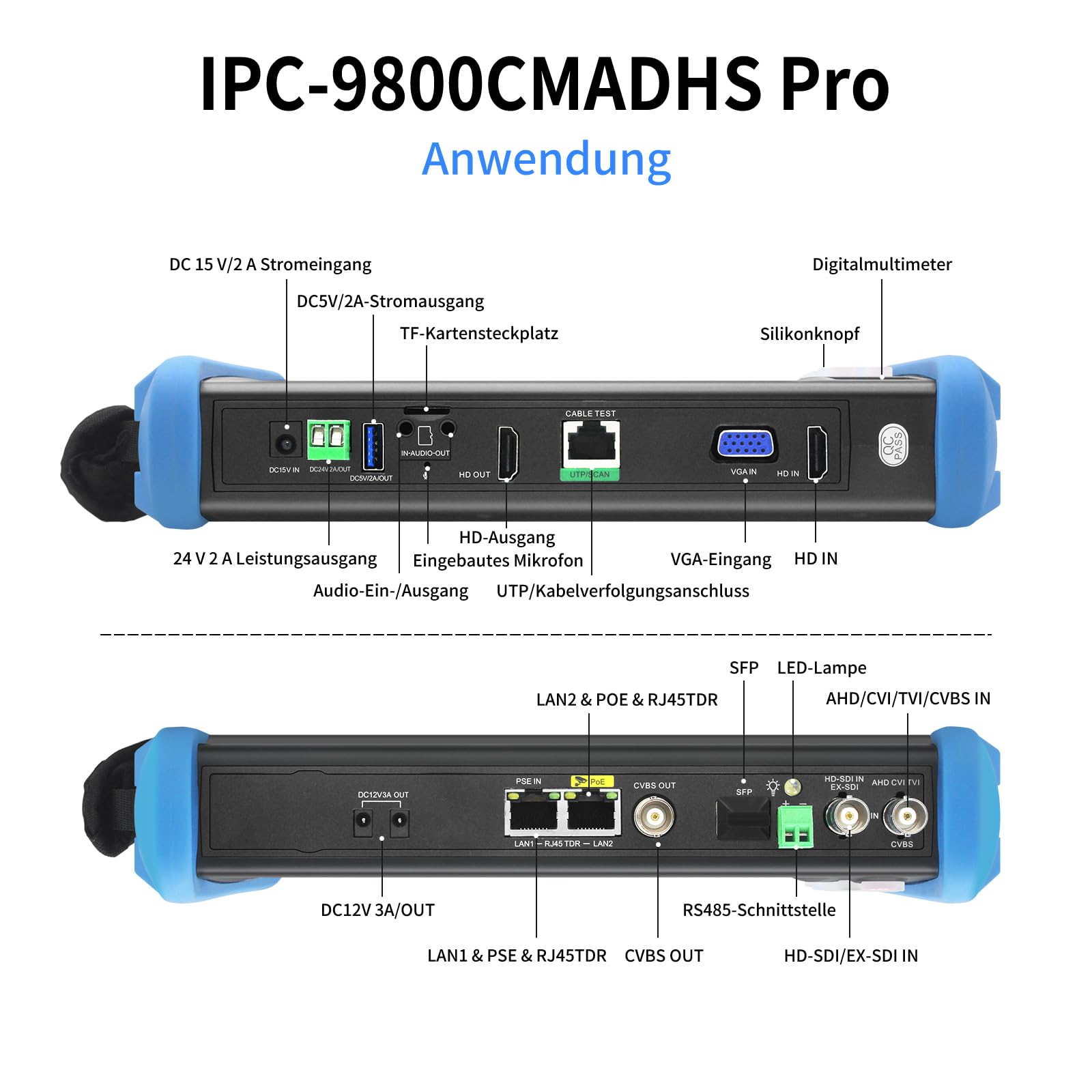 Henkion IP Kamera Tester IPC-9800CMADHS Pro CCTV-Kameratester 7-Zoll-IPS-Touchscreen-Monitor CCTV Tester 8K IPC Tester und 4K 8MP TVI CVI AHD SDI Kameratest Multimeter Kabeltes POE HDMI VGA 1CH SFP