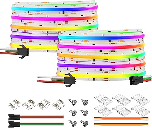 BTF-LIGHTING Tira LED FCOB WS2811 IC RGB COB DC12V 720LEDm Flexible Alta Densidad Luz de Color Uniforme Persiguiendo 2X16.4FT Total 32.8FT 20ICm