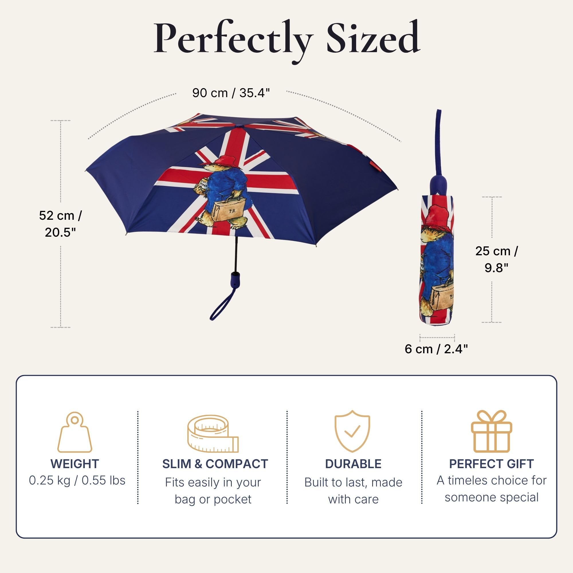 Signare Paddington Bear Union Jack Automatischer faltbarer Regenschirm, Marineblau (Union Jack Paddington, UM-AUTO-UJ-PADD)