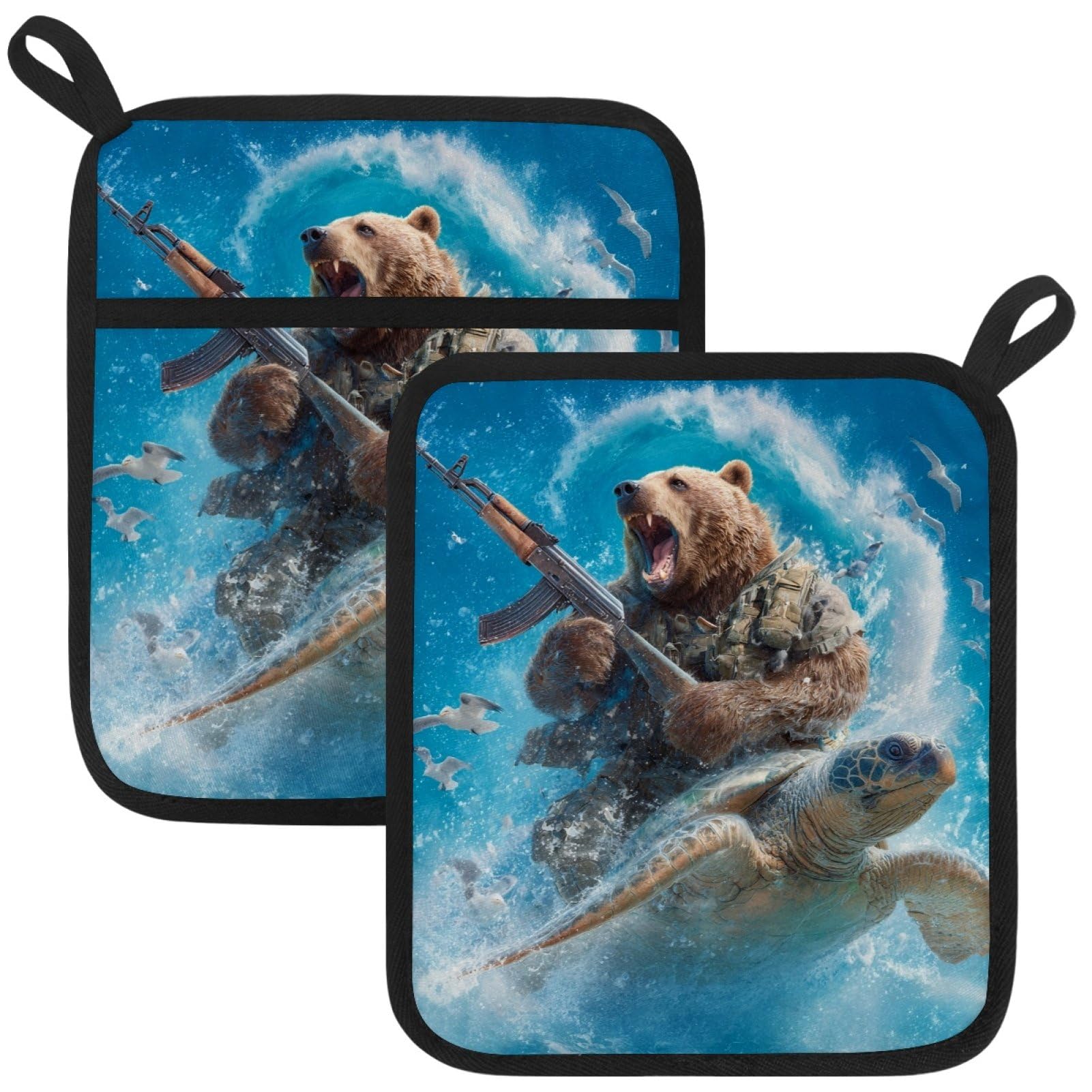 VAPOKF Black Bear Turtle Pot Holder, Heat Resistant Oven Cloths, Potholders & Oven Gloves, for Kitchen Cooking & Baking, Thick & Safe, Protection of Hands From Hot Utensils