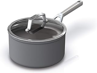 Ninja C30235 Foodi NeverStick Premium Hard-Anodized 3 1/2-Quart Saucepan with Glass Lid, slate grey