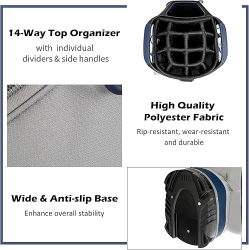 Vista 6 de Tangkula Bolsa de carrito de golf de 11 pulgadas con divisores superiores de 14 vías, bolsa de carrito de golf ligera y portátil con 7 bolsillos