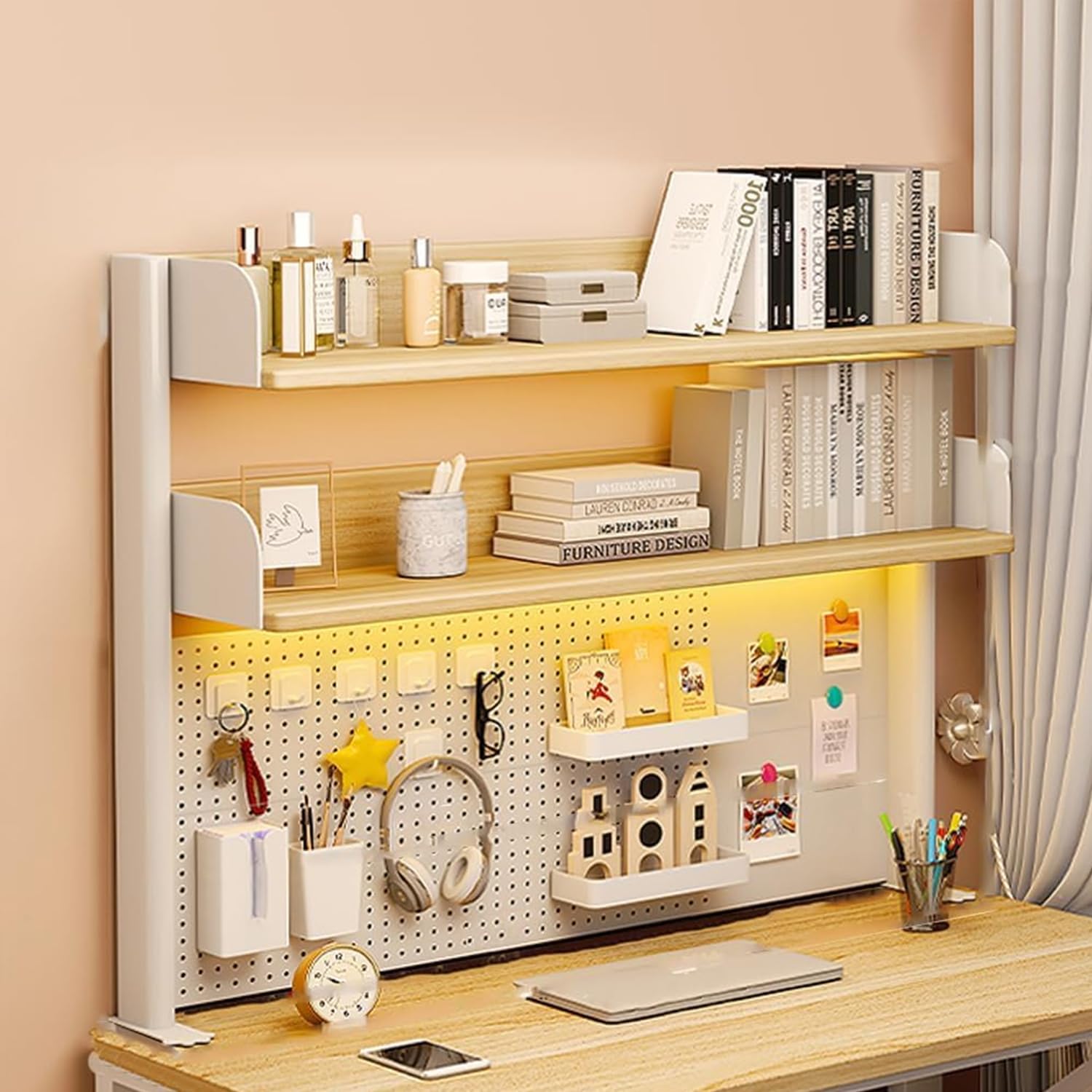 Desk Hutch Desktop Bookshelf,Adjustable Desktop Organizer Shelf, Desk Hutch for Computer Monitor Stands 2/3 Tier Shelf Organizer Height Adjustable for