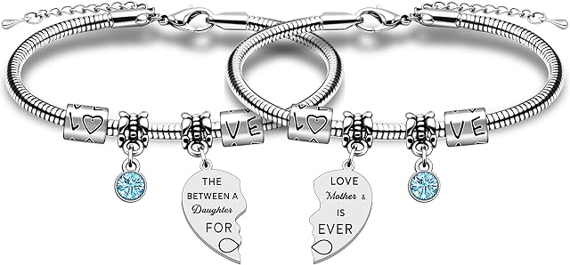 WTOPP 2PCS Mother daughter Gifts Bracelets Two halves of the Heart Charm Bangles Women Jewelery Mothers Day Gifts For Mum Mummy The Love Between a Mother and Daughter Is Forever