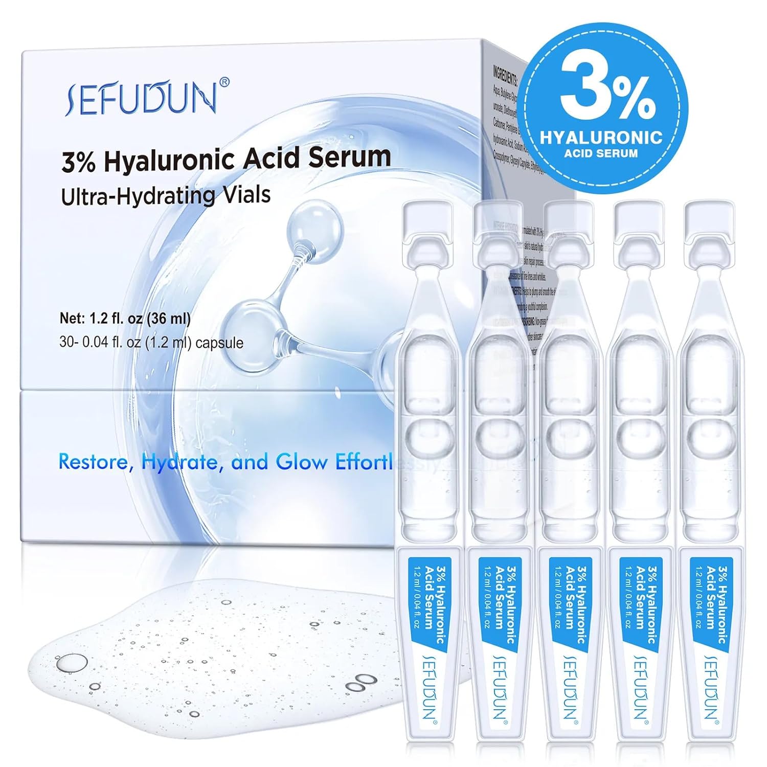 Hyaluronic Acid Tubes | Hyaluronic Acid Serum for Face | Ultra Hydrating 3% | Anti-Aging, Smoother Skin, Sensitive Skin Care | 30 Single-Use Vials - Image 3