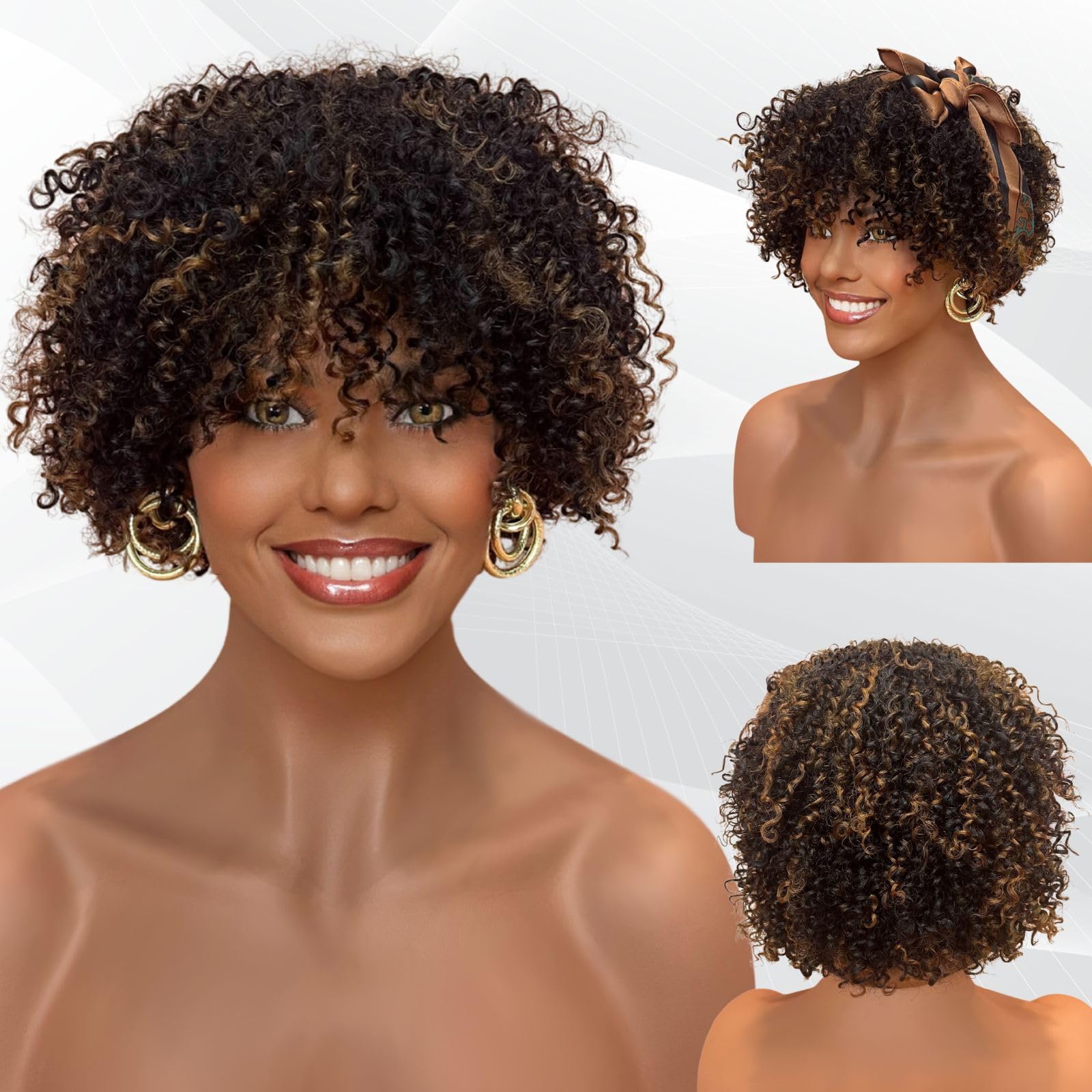 Amazon.com : MPS Kinky Curly Wig with Bangs Blonde Highlight 
