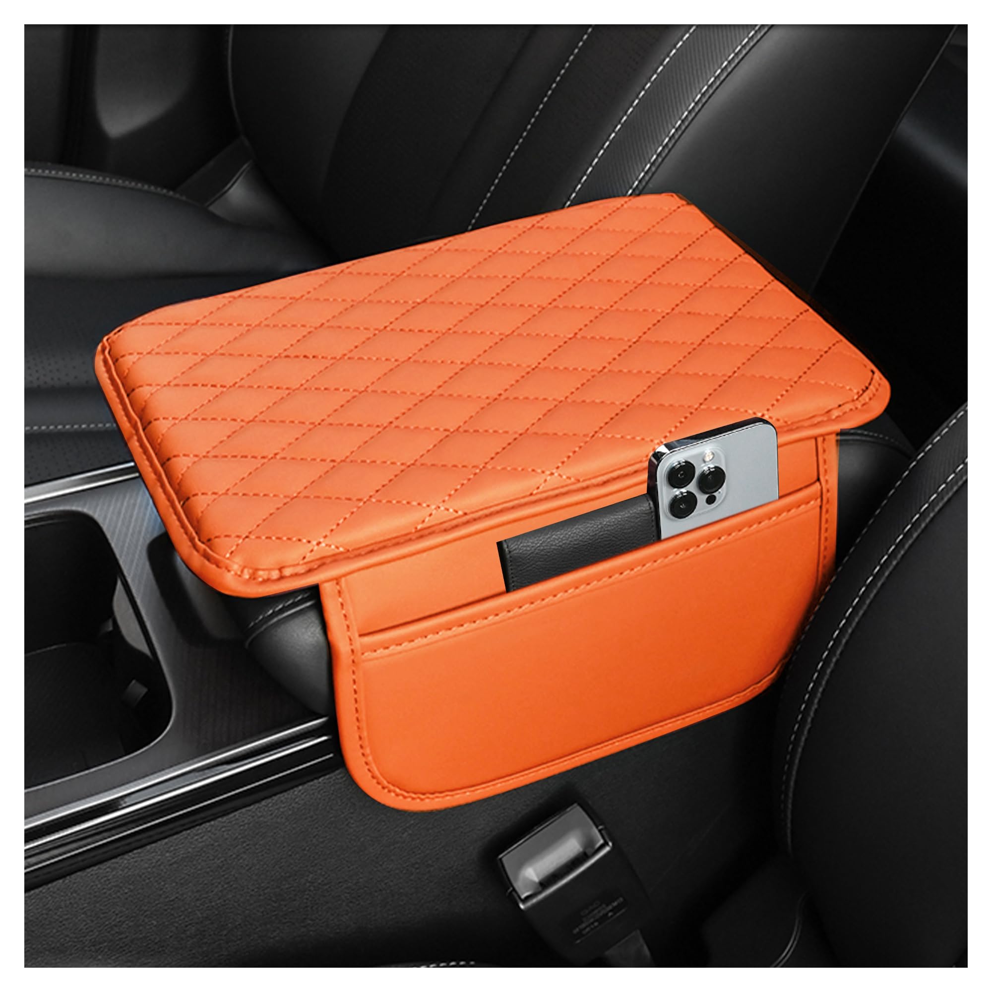 Stacool Upgraded Car Center Console Cover,Microfiber Leather Car Armrest Cover Cushion with 2 Storage Bags,Universal Car Armrest Storage Box Car Interior Accessories for Most Cars (Orange)