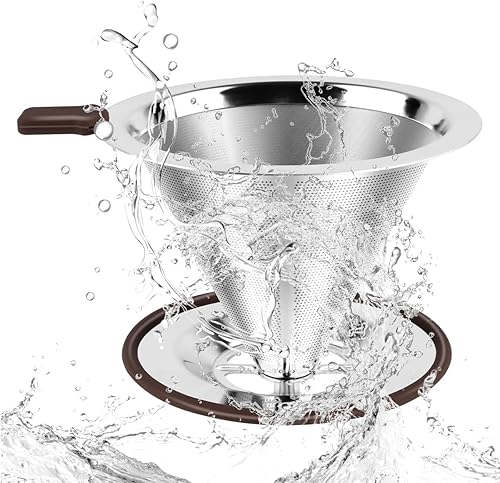 Miniatura 7 de Pour Over Coffee Dripper, Professional Stainless Steel Coffee Filter, Paperless and Reusable, Upgraded Double Micro Mesh Filter with Spoon and