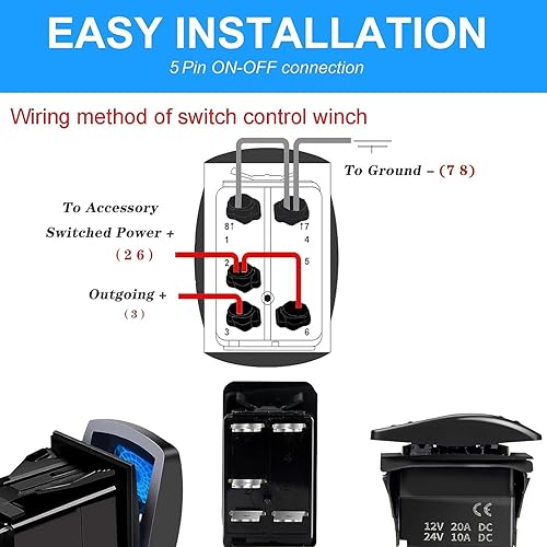 Miniatura 5 de Panel de interruptor basculante de 1 banda con interruptor de palanca de encendido y apagado de 5 pines, 12 V20 A, 10 A 24 V, soporte de interruptor