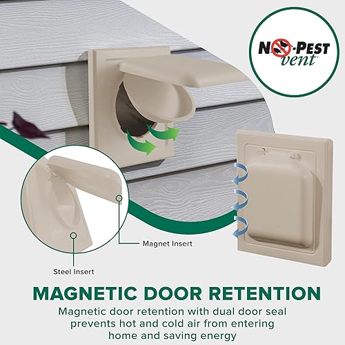 Miniatura 23 de NO-PEST VENT Exclusiva cubierta de ventilación de secadora de doble puerta, fabricada en Estados Unidos con plástico muy resistente a los rayos UV