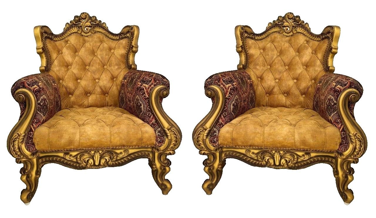 Bindle Bee CP Teak Wood Sofa Chair | Glowing Moon Beast Throne | Roses & Crown Acanthus Carved Apron | Deep Engraved Cabriole Legs | Printed Suede Armrests | Engineered Leather Seat (Set of 1)-picture-11