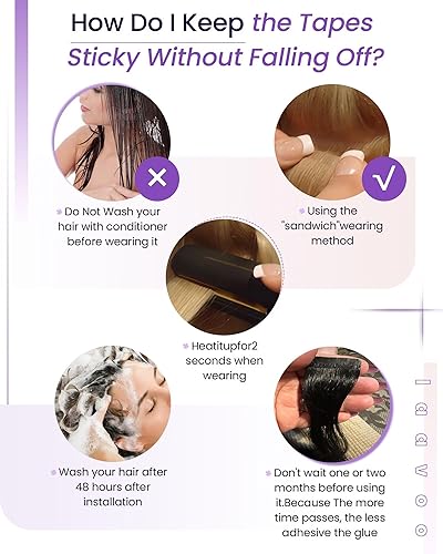 Miniatura 8 de LaaVoo - Extensiones de cabello humano adhesivas con cinta invisible, color rubio platino #60, extensiones de cabello rubio blanco, 20 uds, 1.06 oz,