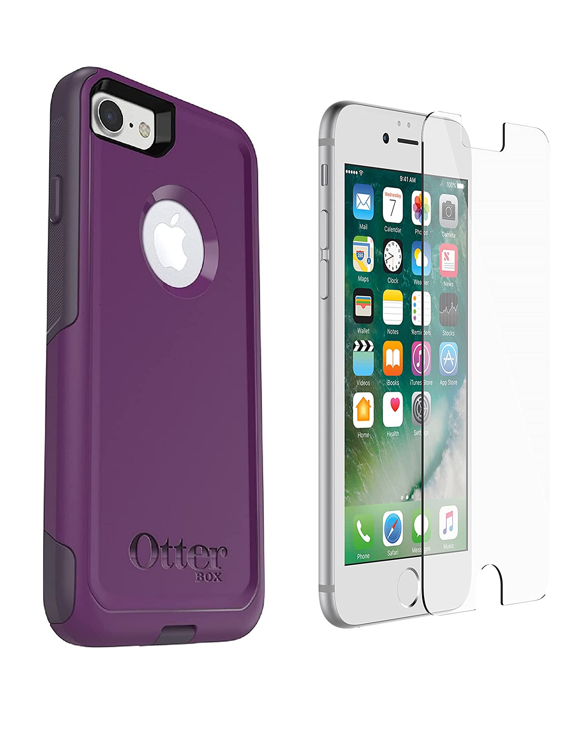 OtterBox Commuter Series Case for iPhone SE (3rd and 2nd gen) and iPhone 8/7 with Screen Protector- Non Retail Packaging - Plum Way (Plum Haze/Night