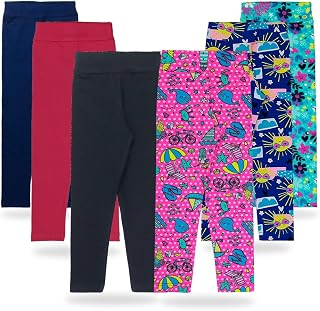 KIT 6 PEÇAS Calças Legging Infantil em Cotton com 3 Estampadas e 3 Lisas Feminina