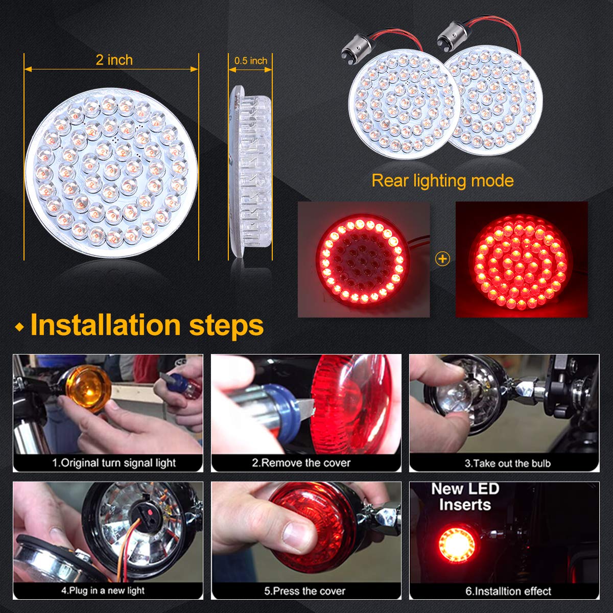 2-Pack 1157 Red LED Brake/Tail Turn Signal Lights For Harley Touring & Street Glide – Smoked Lens, 2"