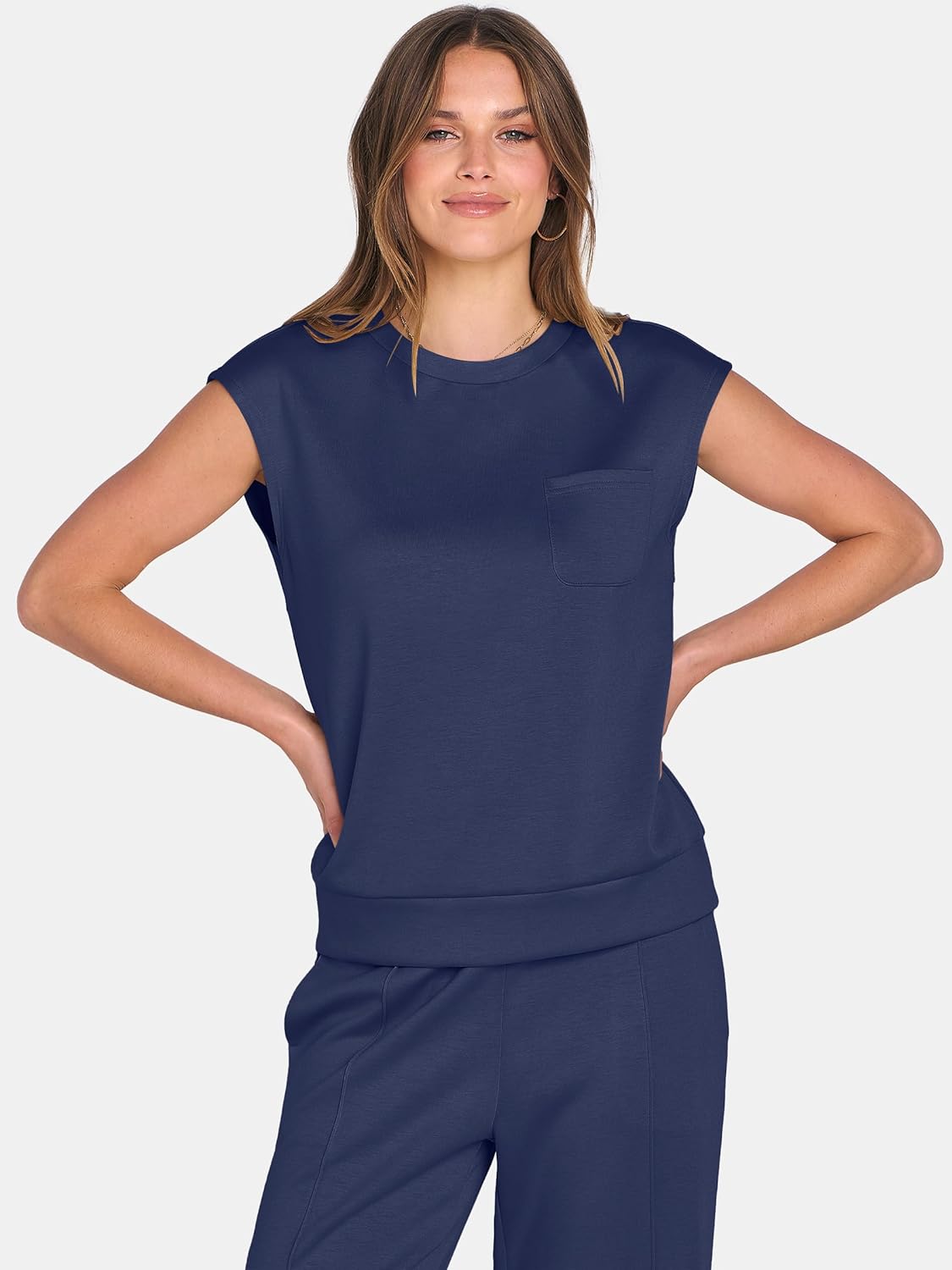 ANRABESS Two Piece Sets for Women 2026 Summer Travel Vacation Outfits Sleeveless Lounge Set Matching Wide Leg Pants Sweatsuit - Image 7