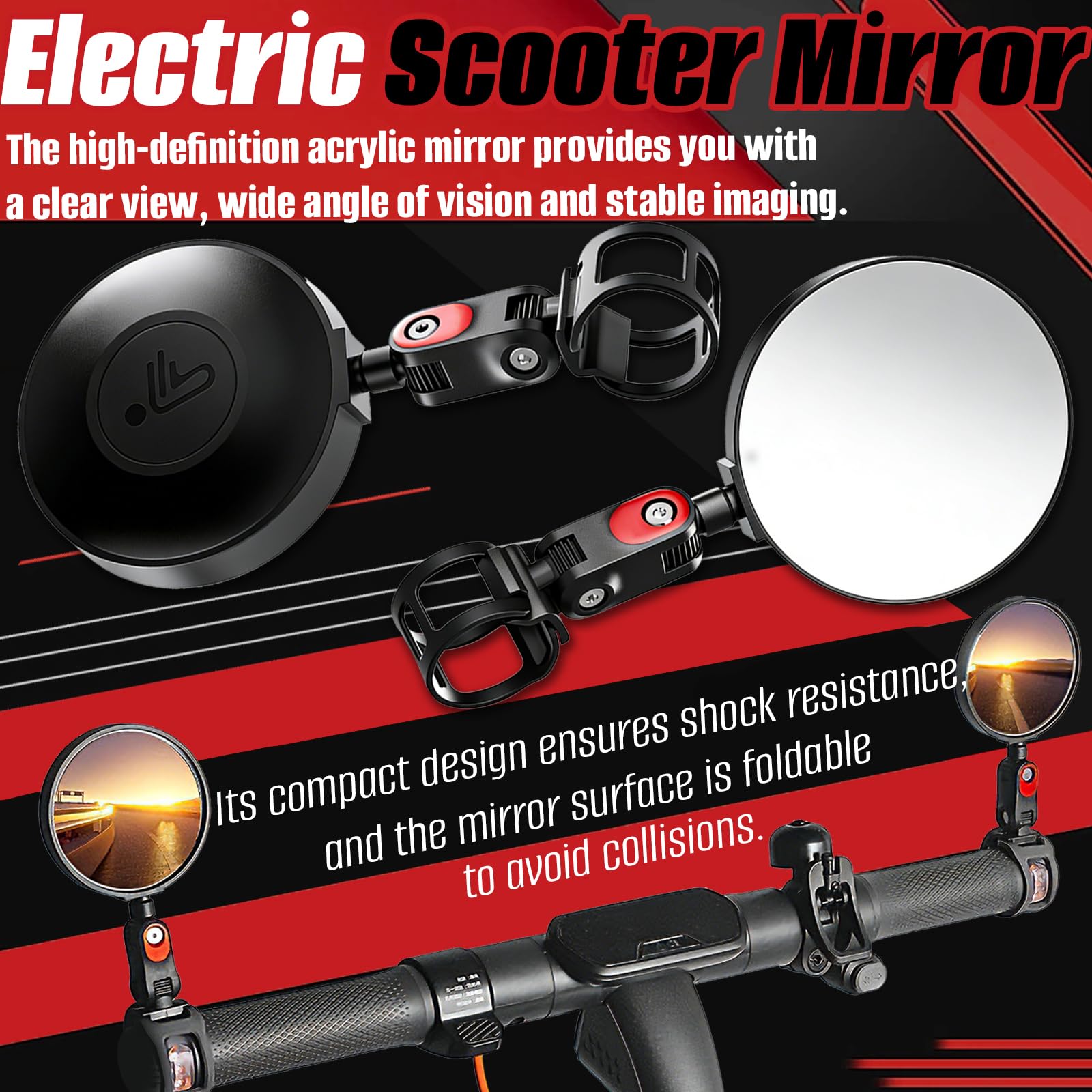 2 Pezzi Specchietto Bici, Specchietto Retrovisore per Bicicletta Regolabile 360° e Pieghevole 180° HD Convesso Accessori Monopattino Elettrico per Ninebot ZT3 G3 G2 F3 E3