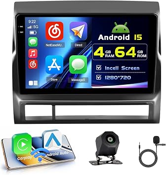 4G+64G Car Radio for Toyota Tacoma 2005-2015, 9 Incell Full Touchscreen Stereo Android 15 Wireless CarPlay Android Auto Bluetooth 5G WiFi EQ FM RDS GPS WiFi SWC AHD Backup Camera