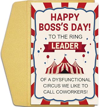 Qiliji Funny Bosss Day Card for Boss Leader Mentor, Hilarious Bosses Day Card for Boss Men Women, Happy Bosss Day Card Gifts, To The Ring Leader of Dysfunctional Circus