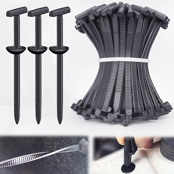 Upgraded Nylon Universal Cable Tie Buckles, Nylon Zip Ties Holders Kit[100+100Pcs Pin & Button], Automotive Zipper Clips Self-Locking T Rivet Zipties for Car Fender Trunk Bumper Repair, Home & Garage