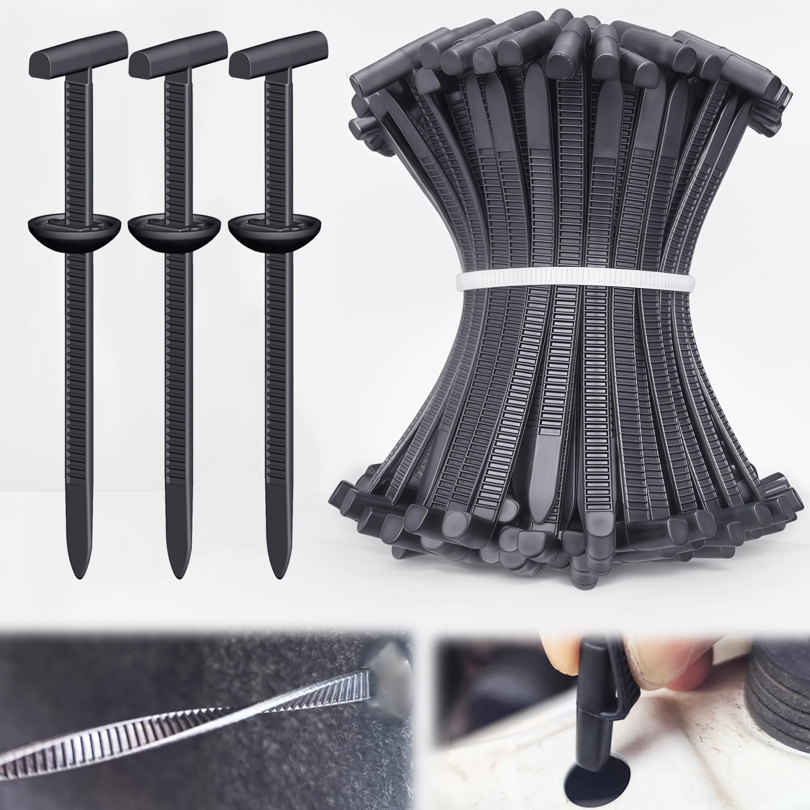 Upgraded Nylon Universal Cable Tie Buckles, Nylon Zip Ties Holders Kit[100+100Pcs Pin & Button], Automotive Zipper Clips Self-Locking T Rivet Zipties for Car Fender Trunk Bumper Repair, Home & Garage