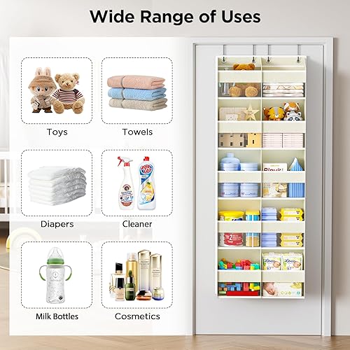 Miniatura 6 de PureSpace Organizador de 5 niveles sobre la puerta con 10 bolsillos laterales de malla y ventanas transparentes, capacidad de peso de 50 libras,