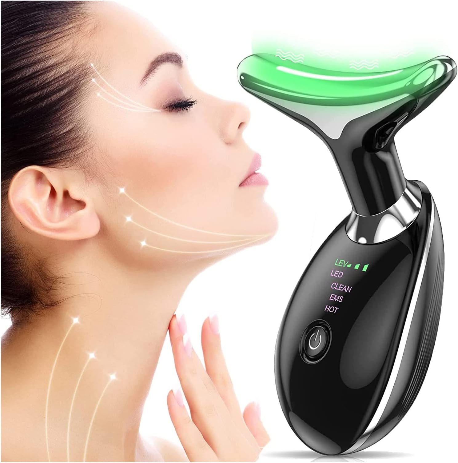 COOLBABY Facial Neck Lifting Machine Sonic Face Massager Beauty Device Wrinkles Remover Skin Rejuvenation Anti-aging Rechargeable 3 Modes Black
