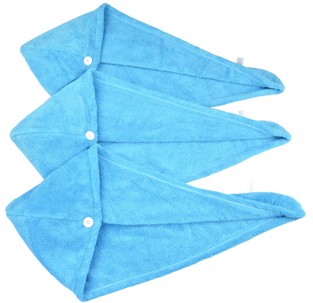HOPESHINE Women's Soft Shower Hair Towel Twist Hair Turban Wrap Drying Cap Great Gift for Women (Blue 3-Pack)