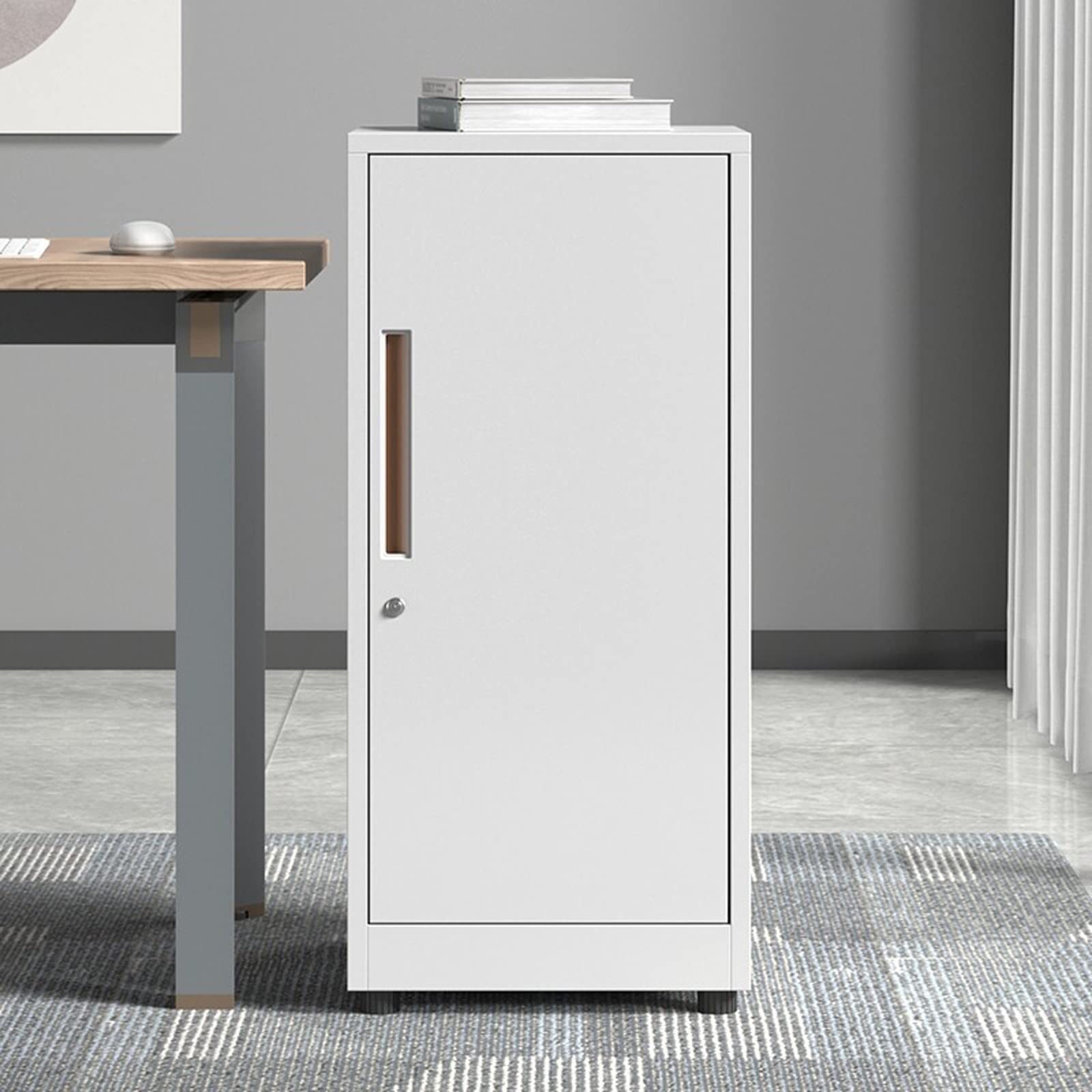 Armadietto sottile con serratura per casa e ufficio, archiviazione sicura con porta singola, design moderno, colore bianco, ideale per documenti, ufficio e soluzioni salvaspazio