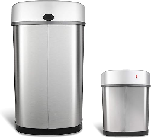 Miniatura 9 de NINESTARS CB-DZT-49-812-18 juego de botes de basura con sensor de movimiento infrarrojo, sin contacto, automáticos, de 13 galones (49 litros) y 3