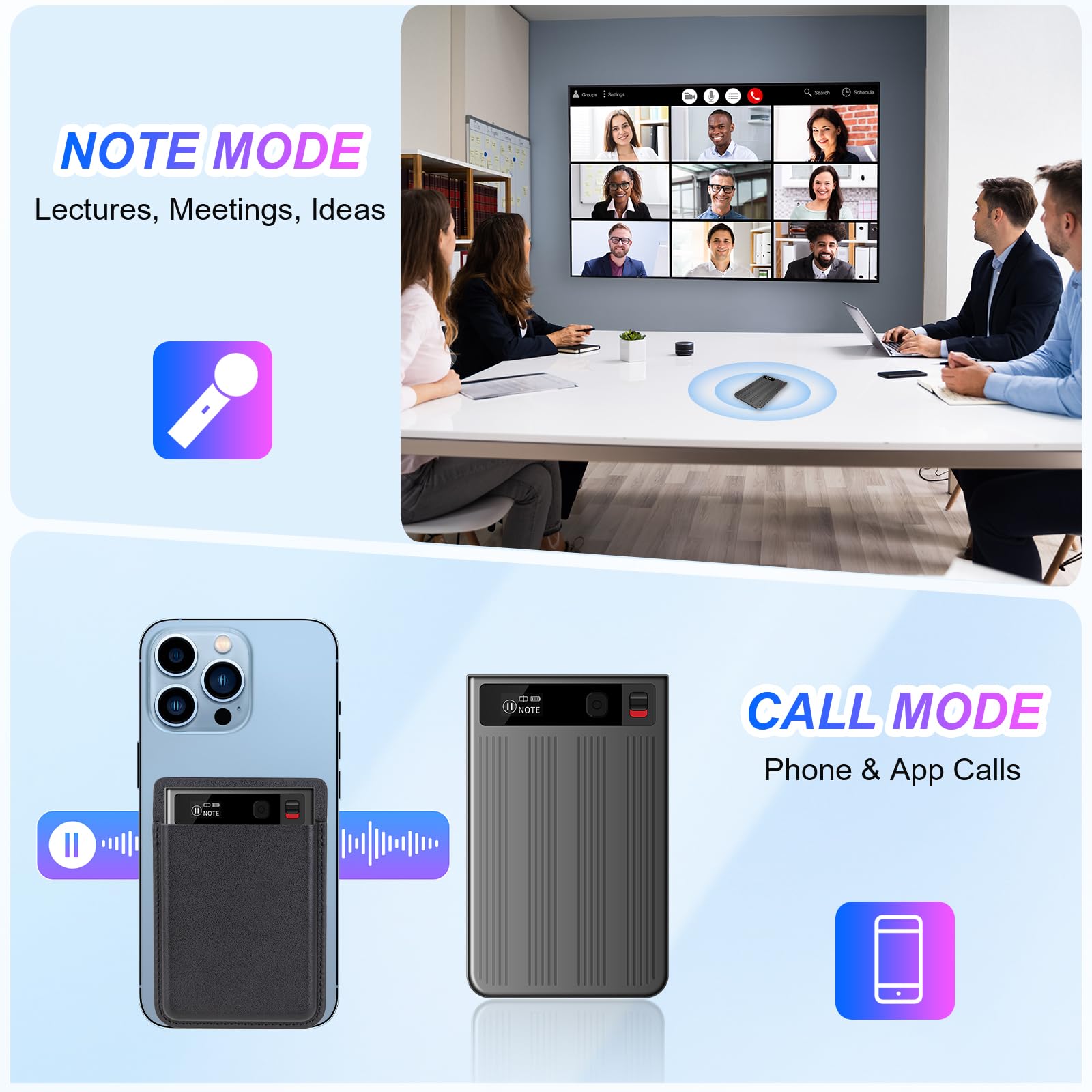 Grabador de Voz IA Qoosea, 64GB con Transcripción ChatGPT-4.0 y Mapa Mental, Control por App para Reuniones, Conferencias, Llamadas, Doble Modo de Grabación, Servicio de IA Gratis 1 Año
