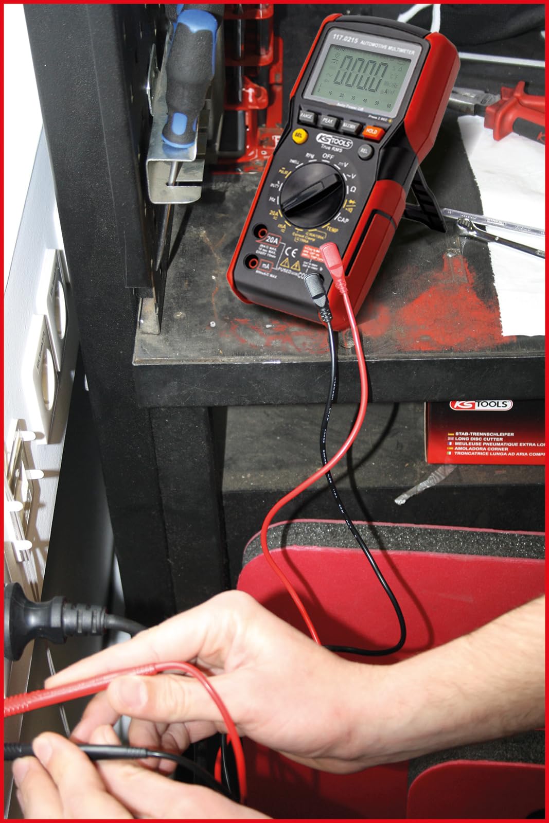 KS Tools 117.0215 Digital Multimeter inkl. Prüfspitzen mit integriertem Schlagschutz