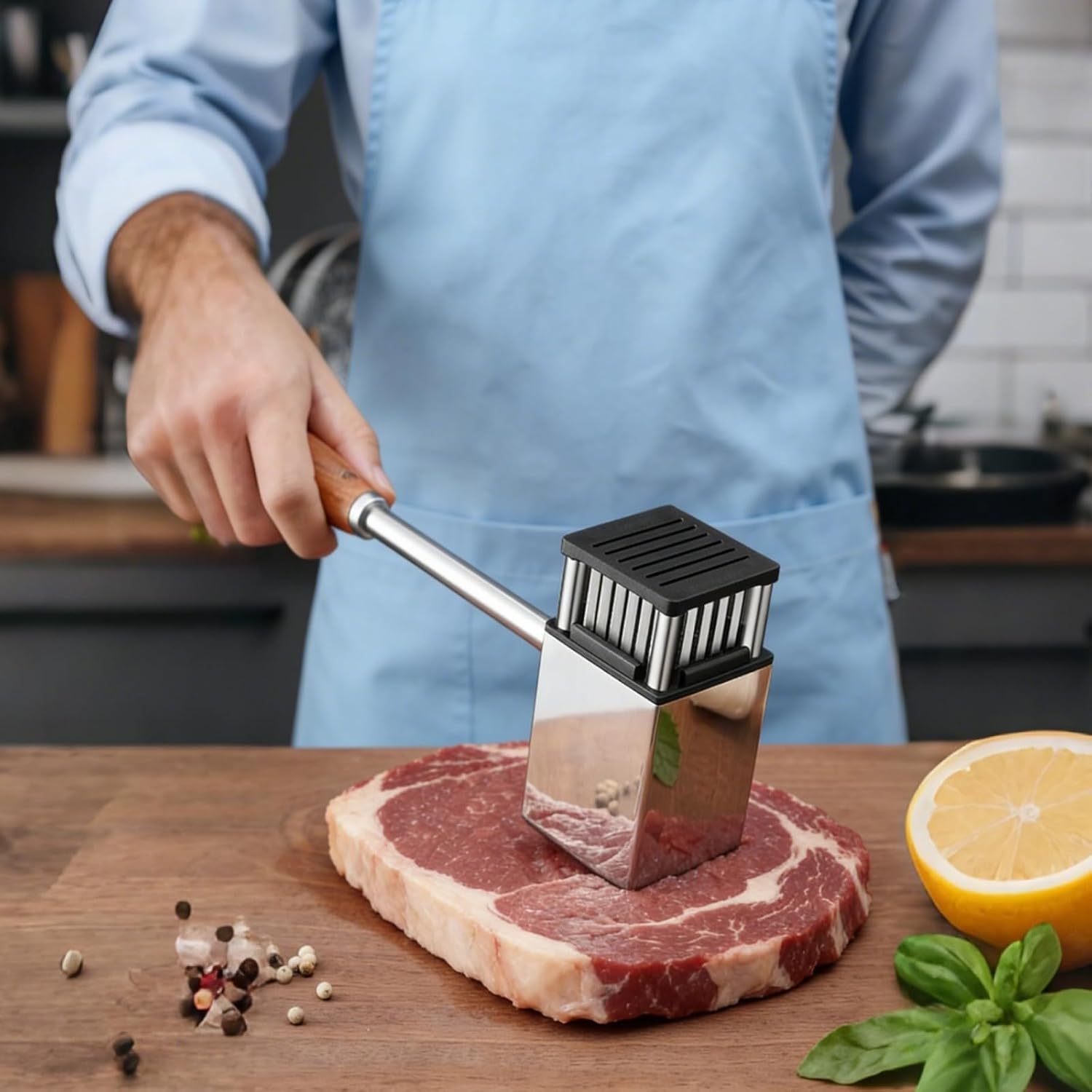 Dual-Sided Meat Hammer, 12.4 X 3.7 In, Stainless Steel Meat Tenderizer Mallet For Kitchen, Rosewood Handle