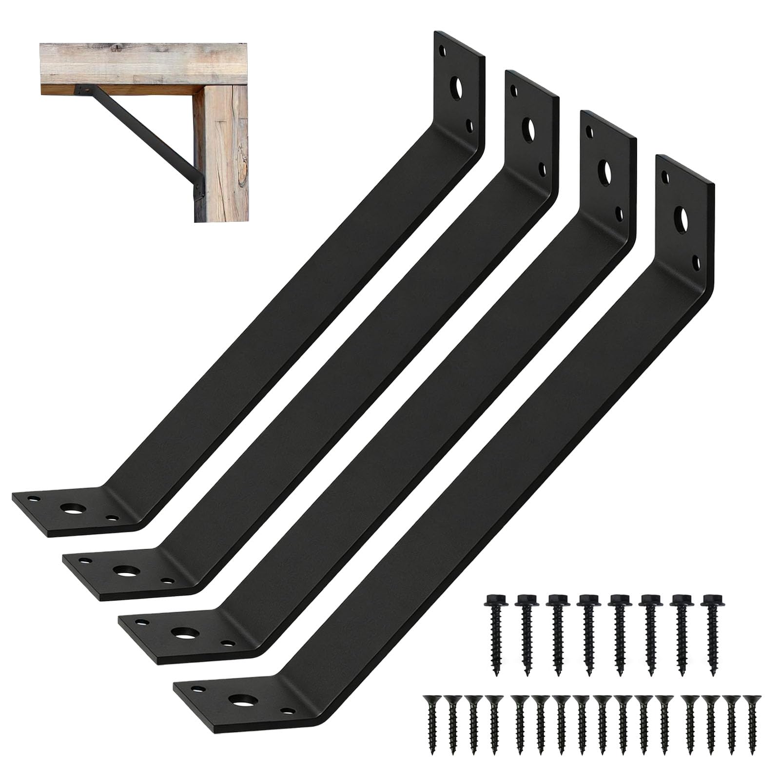 45 Degree Angle Support Brackets,4 Pcs 11-1/8" x 1-1/2" Pergola Brackets,Heavy Duty Connector Brace Bracket Kit for Wooden Structures Support (4, 11.1" x 1.5")