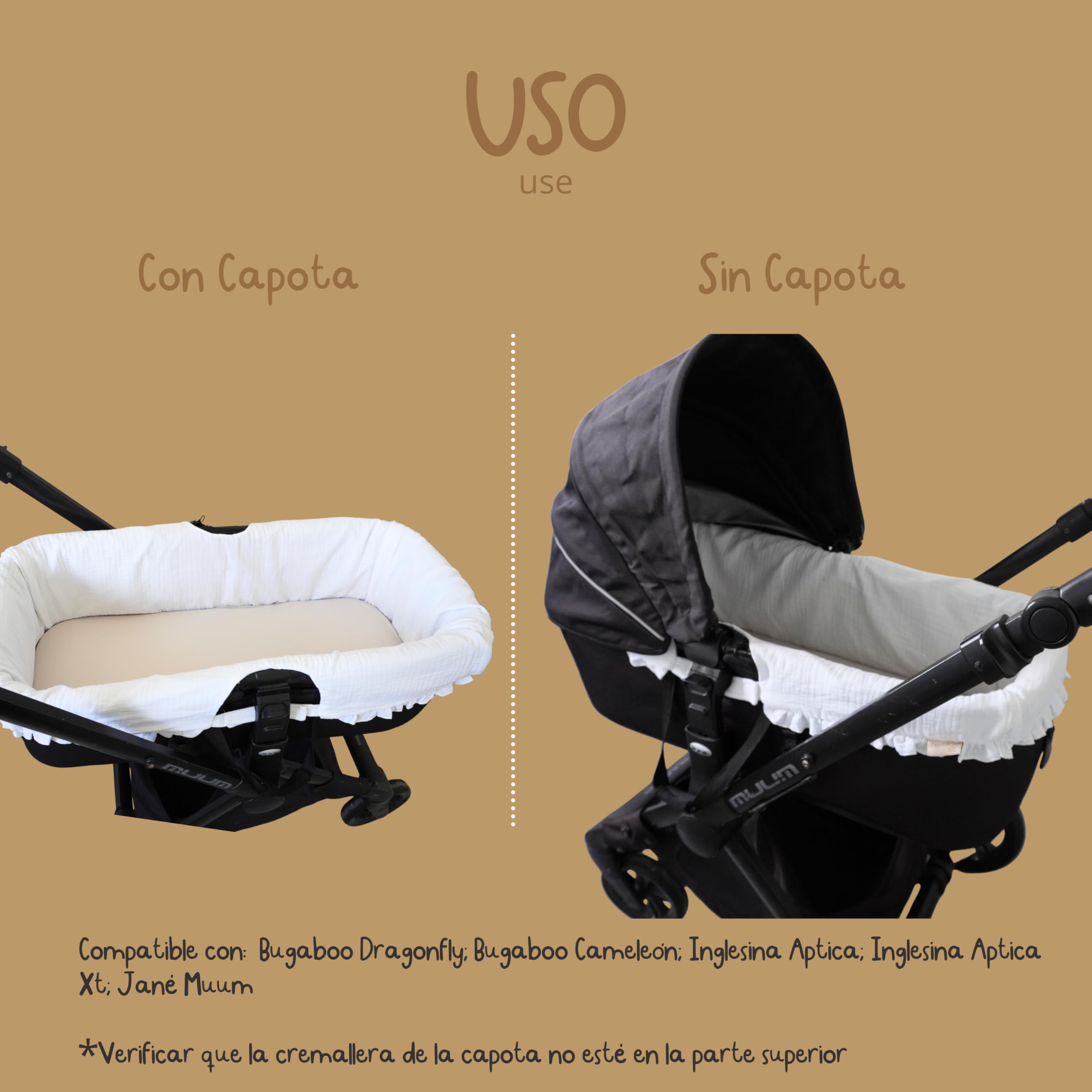 Thermikoa Housse de nacelle universelle pour bébé en bambou avec volants en coton respirant Intérieur effet nacelle plus propre et confortable